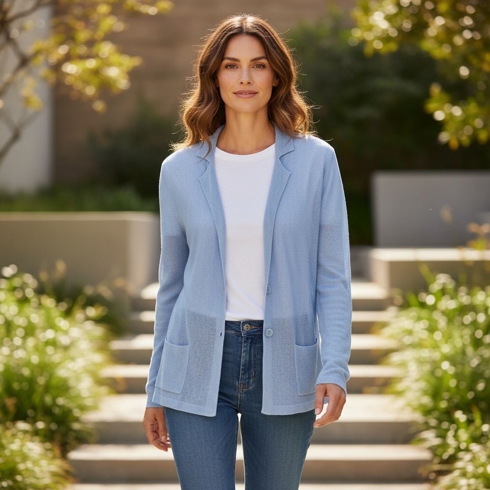 Eileen Fisher lightweight Cardigan Small powder blue Preppy Minimalist Capsule